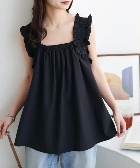 肩ギャザーノースリチュニック