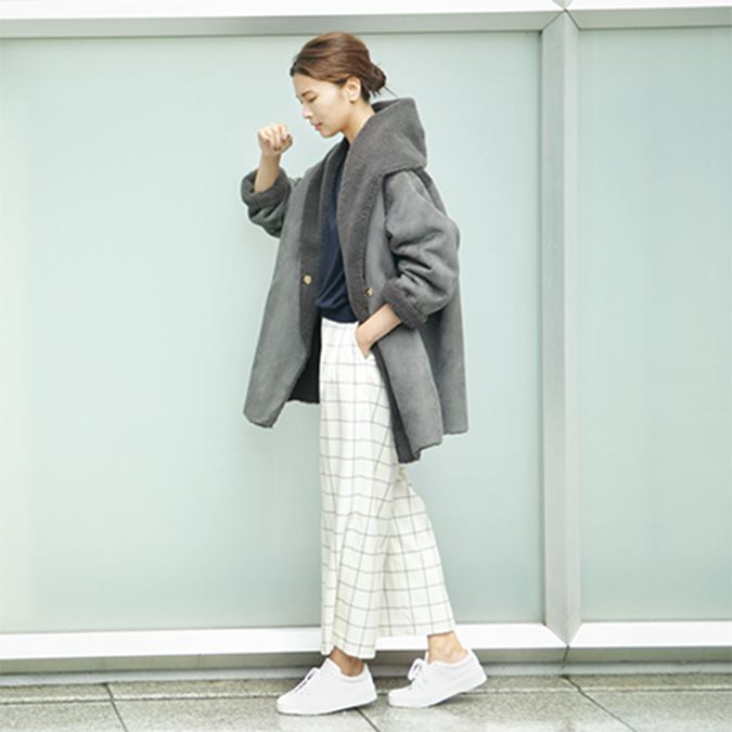 GN16T0024290100	パターンワイドパンツ GN16S0084100100	コクーンフェイクムートン