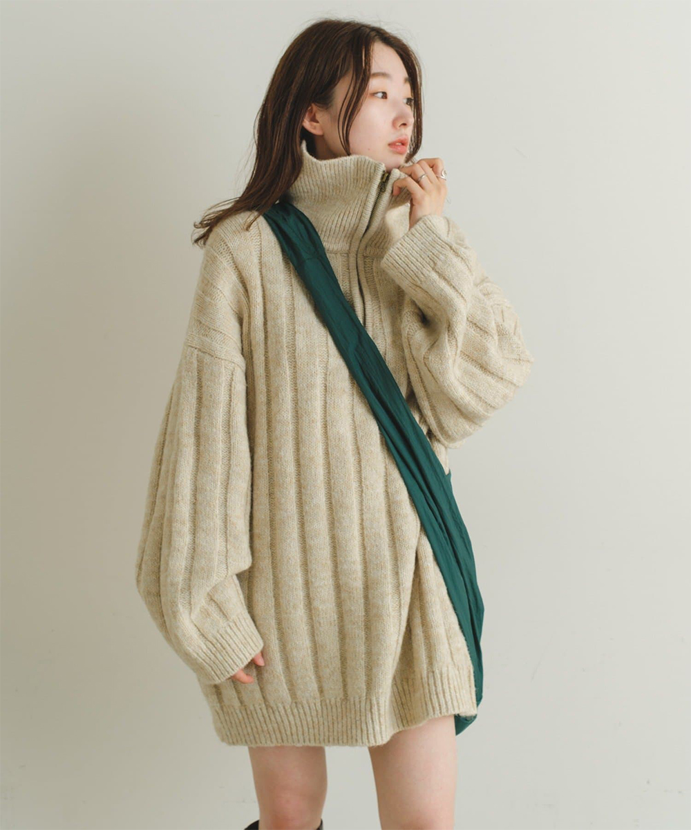 ハーフZIPメランジBIGニット