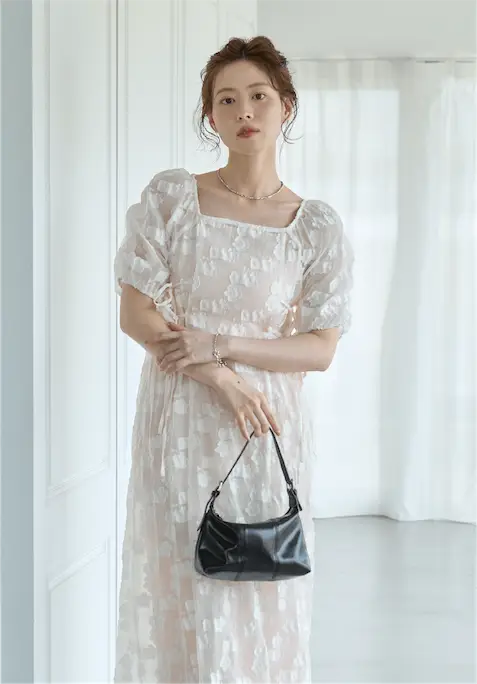 sheer flower ribbon onepiece