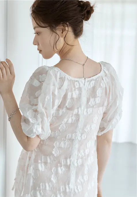 sheer flower ribbon onepiece