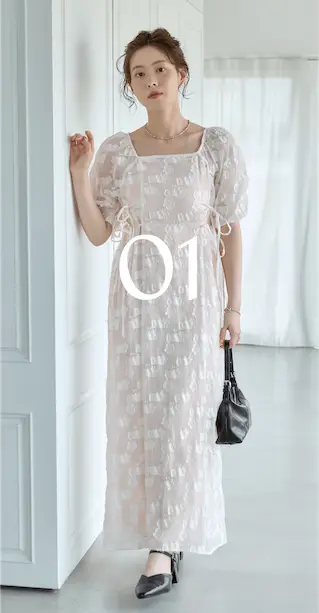 sheer flower ribbon onepiece