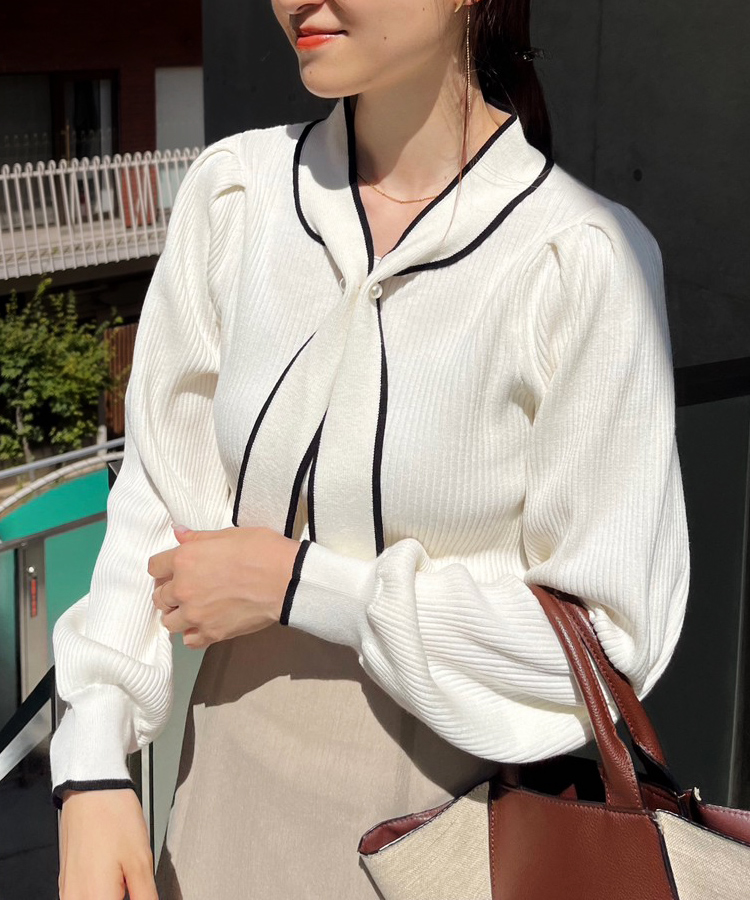 Cherie chuu 配色ボウタイニット