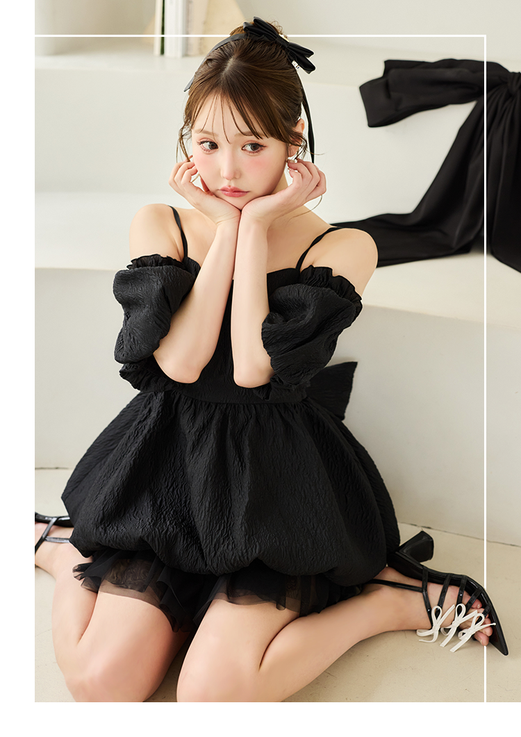 異素材バルーンミニワンピース