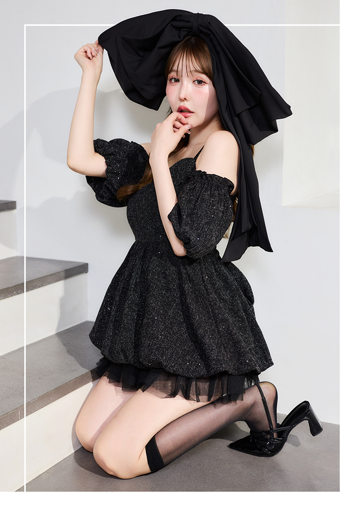 異素材バルーンミニワンピース