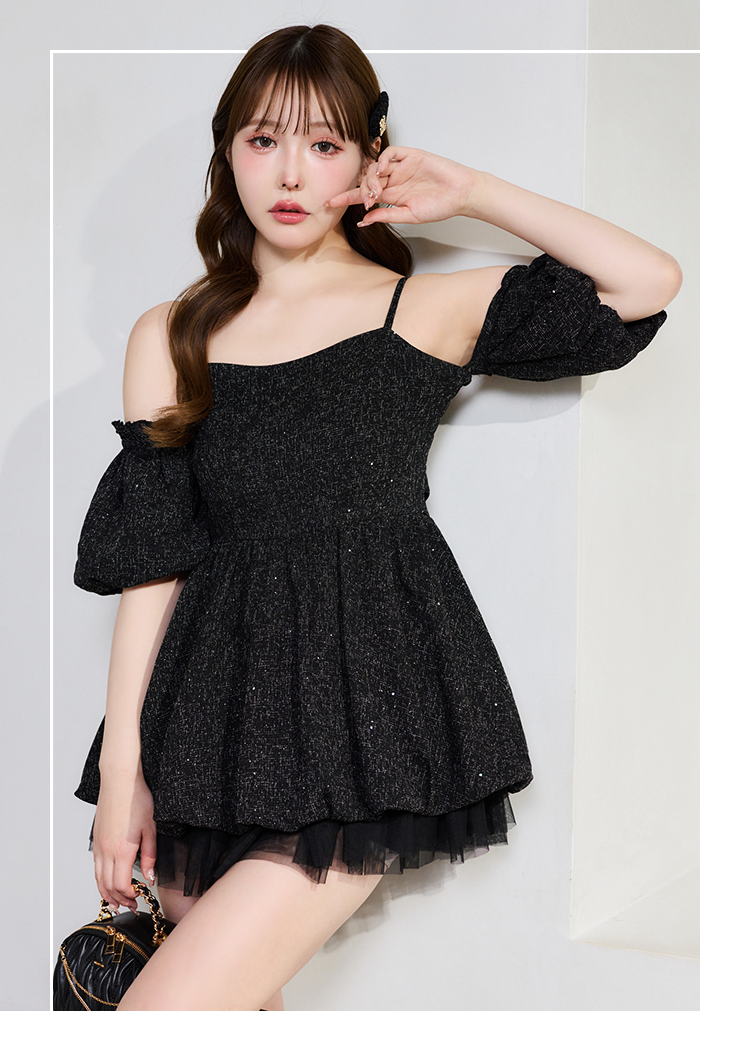 異素材バルーンミニワンピース