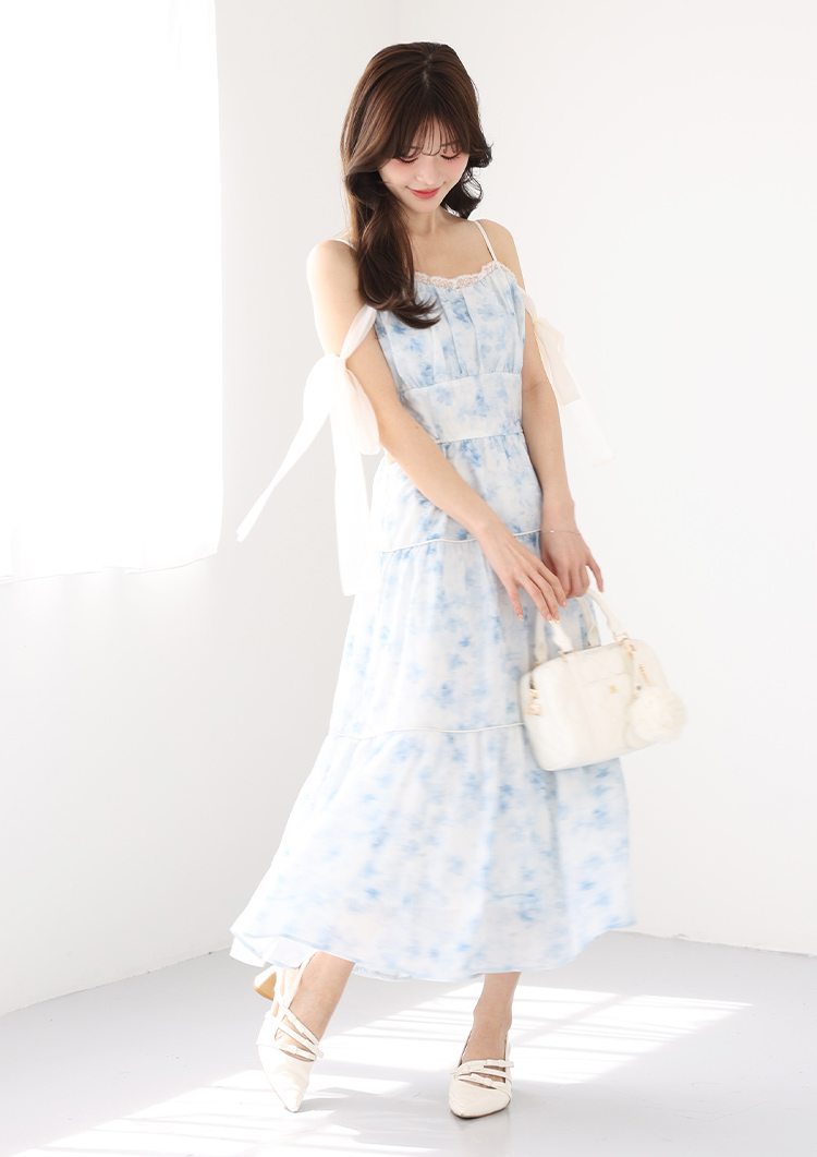 サイドカットリボンロングキャミワンピ