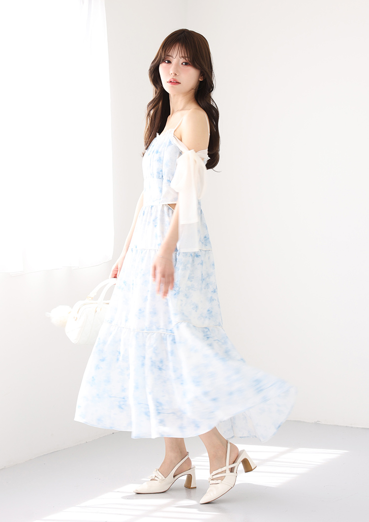 サイドカットリボンロングキャミワンピ