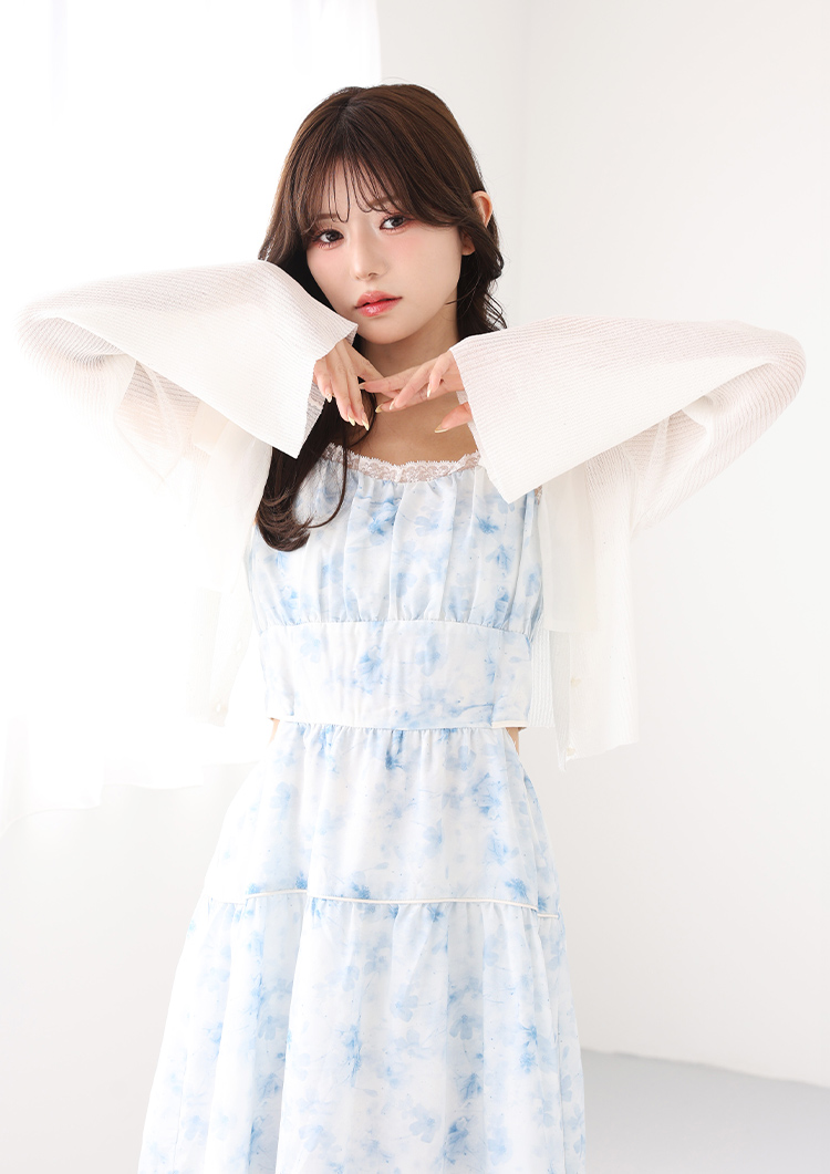 サイドカットリボンロングキャミワンピ