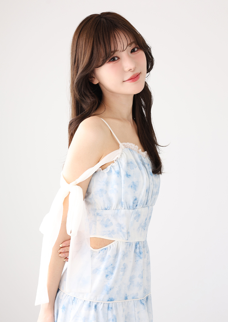 サイドカットリボンロングキャミワンピ