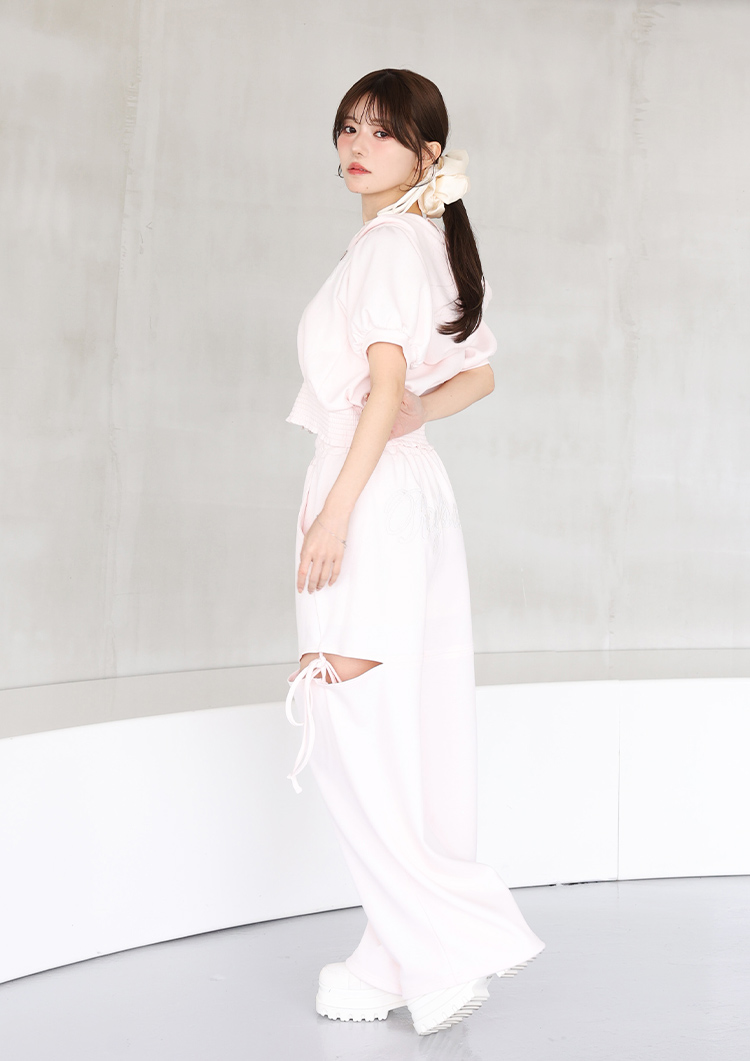 レースロゴ刺繡半袖ラメパーカー