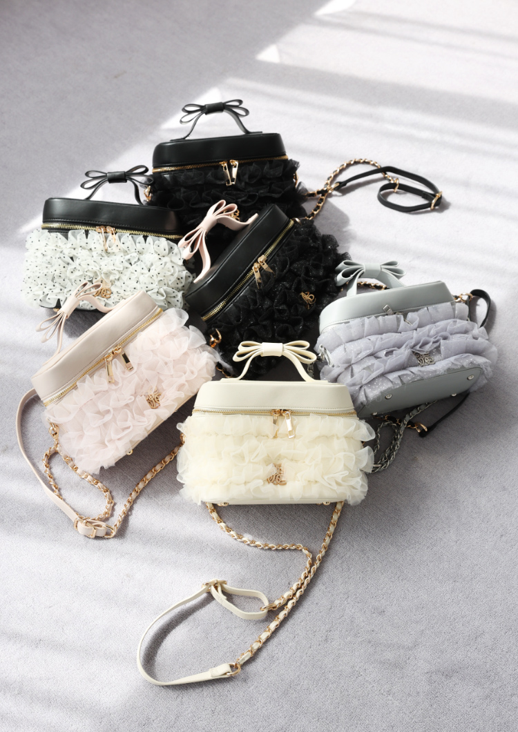 チュールフリルリボンバニティバッグ