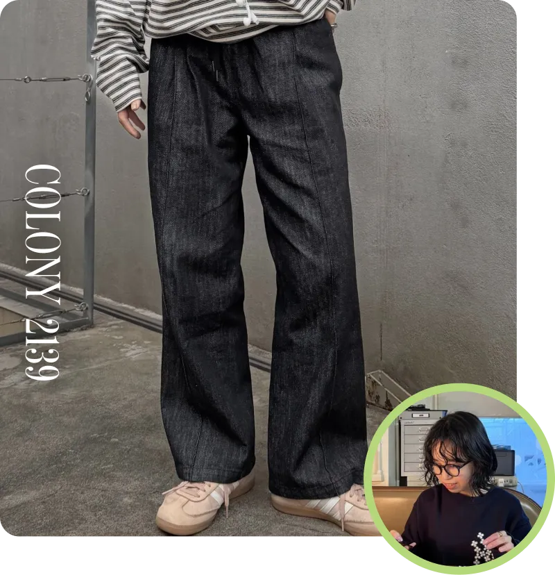 【LEI企画】リネン混デニムストレートパンツ