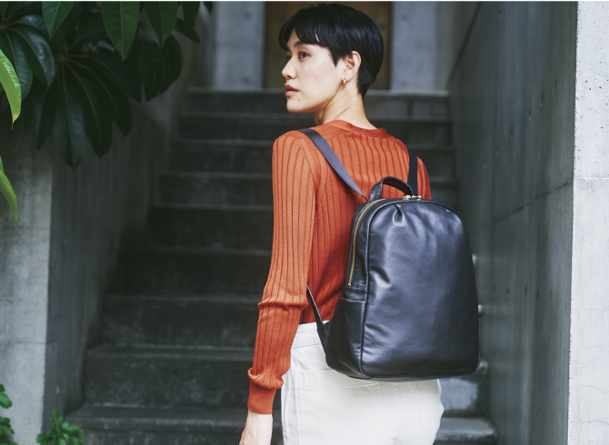 ソフトレザーリュック使用イメージ